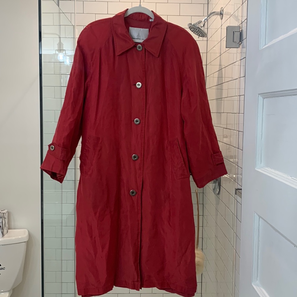 London Fog Women’s Long Trench Raincoat - Red - 14 Reg